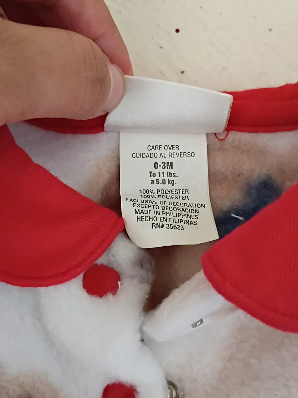 Vintage Carter's White Teddy Print Fleece Dress with Red Trim